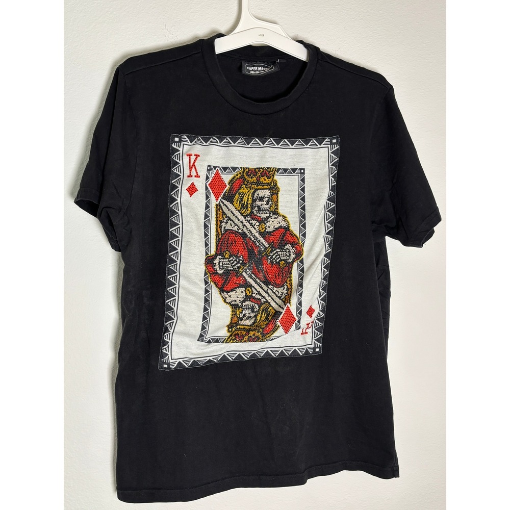 Super Massive Mens King of Diamonds Skeleton Graphic T-Shirt Black XL Rhinestone